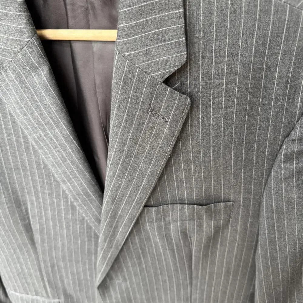 Vintage 100%‎ Wool Ralph Lauren Suit Jacket Blazer Size 42S Grey Pinstripe